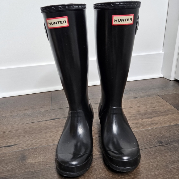 Hunter Womens Original Tall Black Glossy Knee-High Rain Boots Sz 5 - Picture 6 of 11